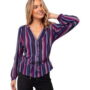 RAILS Drawstring Peplum Marti Shirt in Salvador Stripe Linen Blend Size S